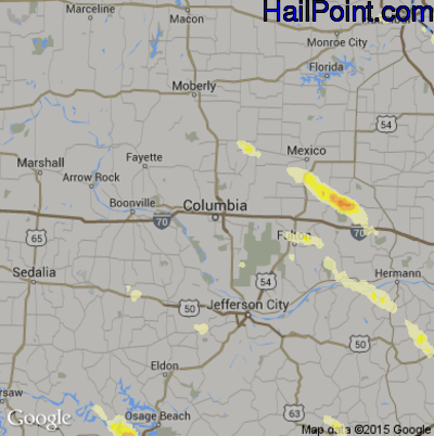 Hail Map for Columbia, MO Region on June 28, 2015