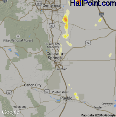Hail Map for Colorado Springs, CO Region on June 28, 2015