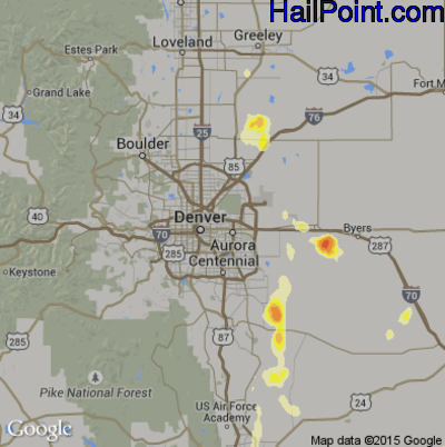 Hail Map for Denver, CO Region on June 28, 2015