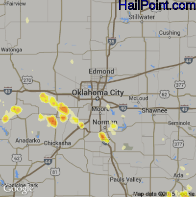 Hail Map for Oklahoma City, OK Region on June 29, 2015 
