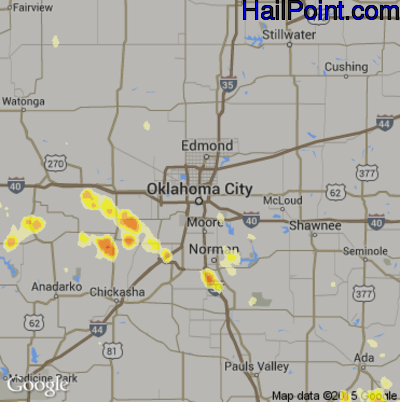 Hail Map for Oklahoma City, OK Region on June 29, 2015