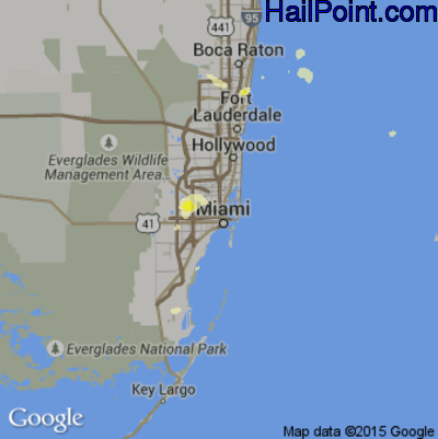 Hail Map for Miami, FL Region on June 29, 2015