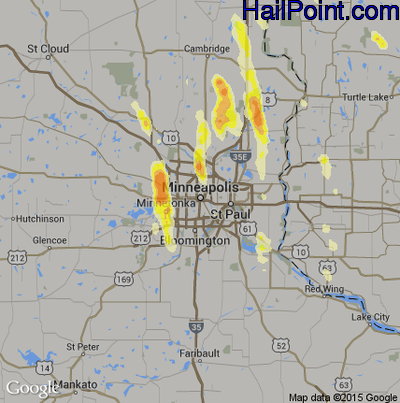 Hail Map for Minneapolis, MN Region on June 29, 2015 
