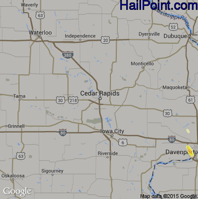 Hail Map for Cedar Rapids, IA Region on June 30, 2015