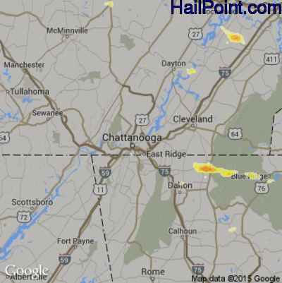 Hail Map for Chattanooga, TN Region on June 30, 2015