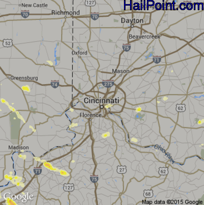 Hail Map for Cincinnati, OH Region on June 30, 2015