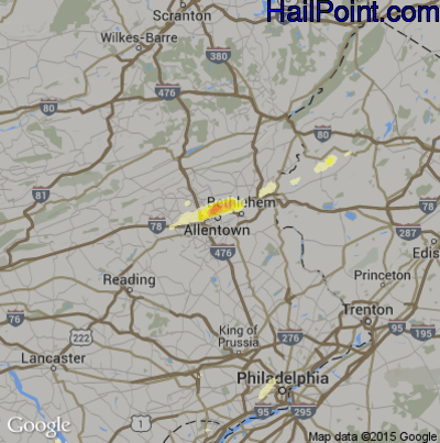 Hail Map for Allentown, PA Region on June 30, 2015