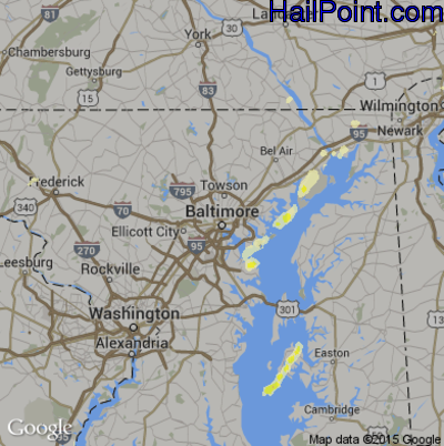 Hail Map for Baltimore, MD Region on June 30, 2015