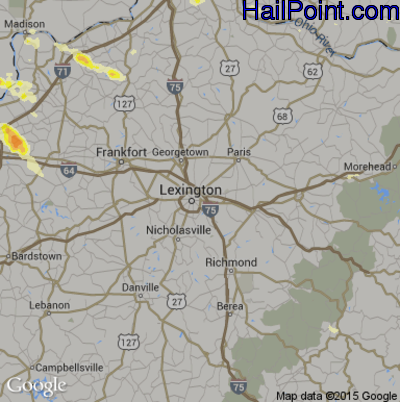 Hail Map for Lexington, KY Region on June 30, 2015 