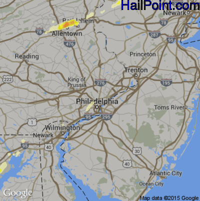 Hail Map for Philadelphia, PA Region on June 30, 2015