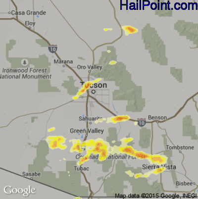 Hail Map for Tucson, AZ Region on June 30, 2015