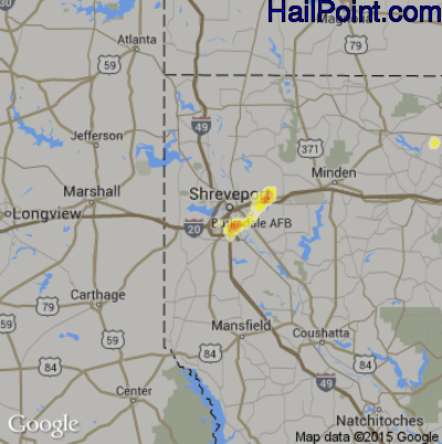 Hail Map for Shreveport, LA Region on June 30, 2015