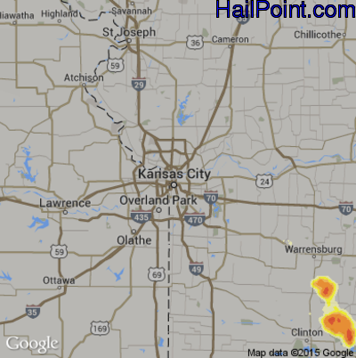 Hail Map for Kansas City, MO Region on July 1, 2015 