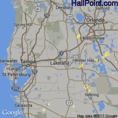 Hail Map for Lakeland, FL Region on July 1, 2015 