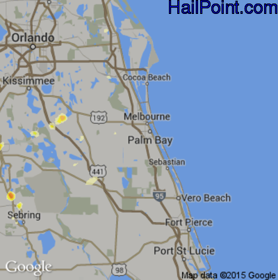 Hail Map for Palm Bay, FL Region on July 1, 2015 