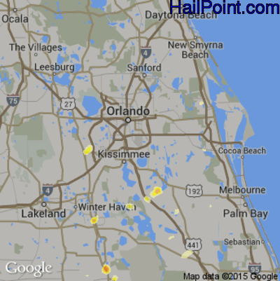 Hail Map for Orlando, FL Region on July 1, 2015
