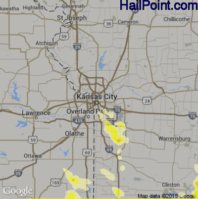 Hail Map for Kansas City, MO Region on July 1, 2015 
