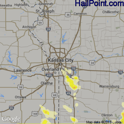 Hail Map for Kansas City, MO Region on July 1, 2015