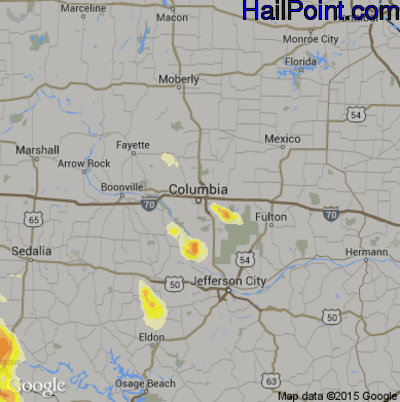 Hail Map for Columbia, MO Region on July 2, 2015