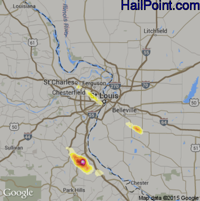 Hail Map for St. Louis, MO Region on July 2, 2015 