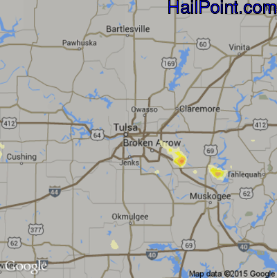 Hail Map for Tulsa, OK Region on July 2, 2015