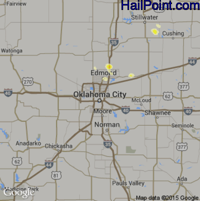 Hail Map for Oklahoma City, OK Region on July 2, 2015