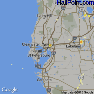 Hail Map for Tampa, FL Region on July 3, 2015 