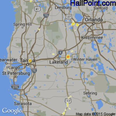 Hail Map for Lakeland, FL Region on July 3, 2015