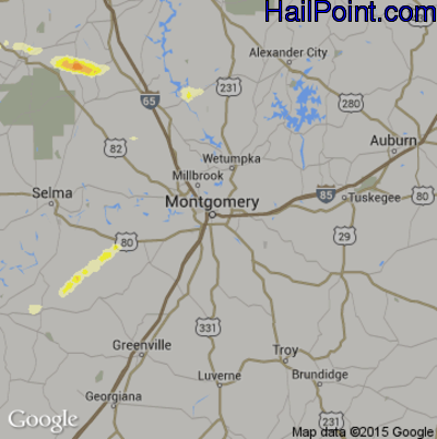 Hail Map for Montgomery, AL Region on July 3, 2015 