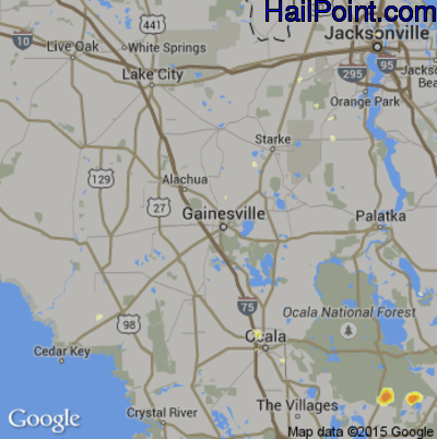 Hail Map for Gainesville, FL Region on July 4, 2015
