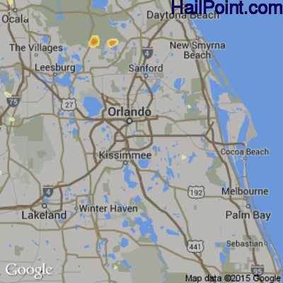 Hail Map for Orlando, FL Region on July 4, 2015
