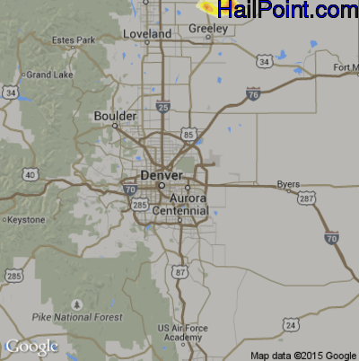 Hail Map for Denver, CO Region on July 4, 2015