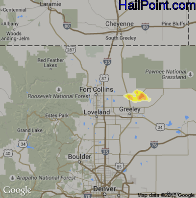 Hail Map for Fort Collins, CO Region on July 4, 2015