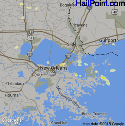 Hail Map for New Orleans, LA Region on July 5, 2015