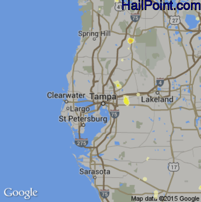 Hail Map for Tampa, FL Region on July 5, 2015
