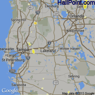 Hail Map for Lakeland, FL Region on July 5, 2015
