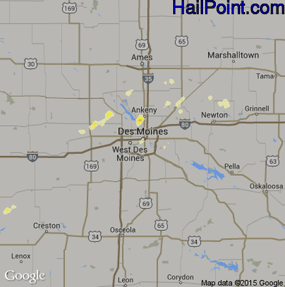 Hail Map for Des Moines, IA Region on July 6, 2015