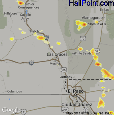 Hail Map for Las Cruces, NM Region on July 7, 2015