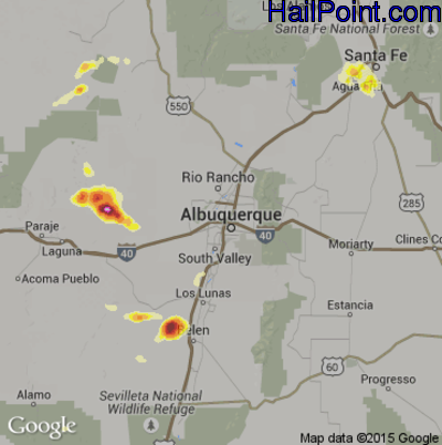 Hail Map for Albuquerque, NM Region on July 8, 2015