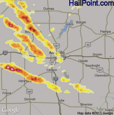 Hail Map for Amarillo, TX Region on July 8, 2015