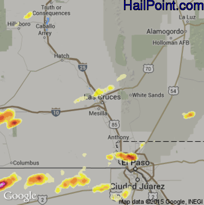 Hail Map for Las Cruces, NM Region on July 10, 2015