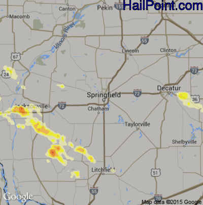 Hail Map for Springfield, IL Region on July 11, 2015