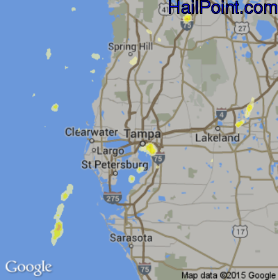 Hail Map for Tampa, FL Region on July 11, 2015 