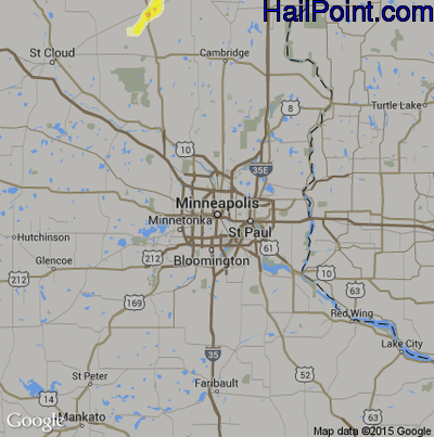 Hail Map for Minneapolis, MN Region on July 11, 2015