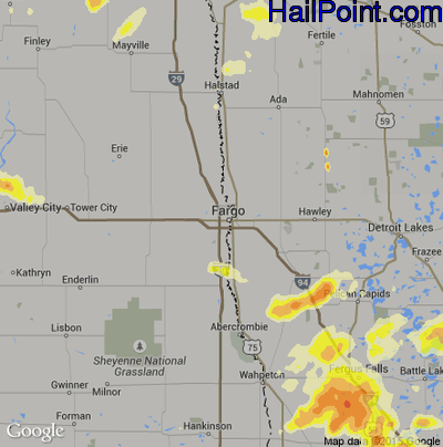 Hail Map for Fargo, ND Region on July 12, 2015 