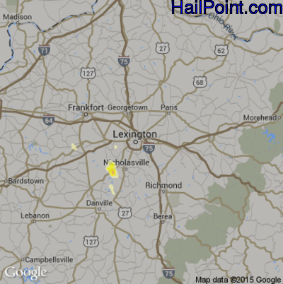Hail Map for Lexington, KY Region on July 12, 2015 