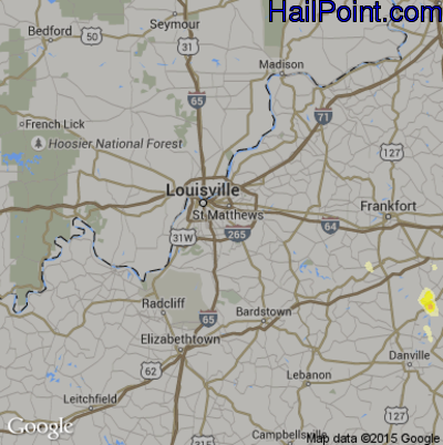 Hail Map for Louisville, KY Region on July 12, 2015