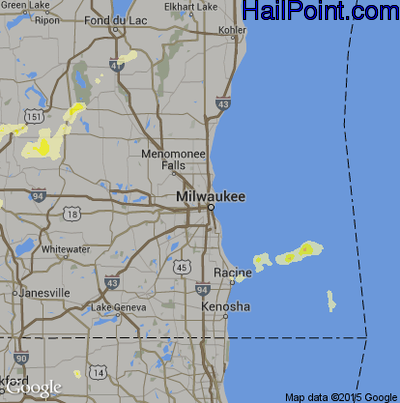 Hail Map for Milwaukee, WI Region on July 13, 2015