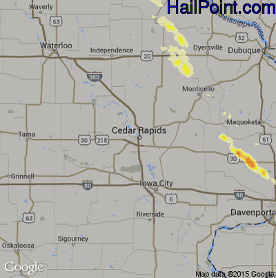 Hail Map for Cedar Rapids, IA Region on July 13, 2015 