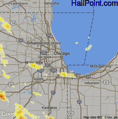Hail Map for Chicago, IL Region on July 13, 2015